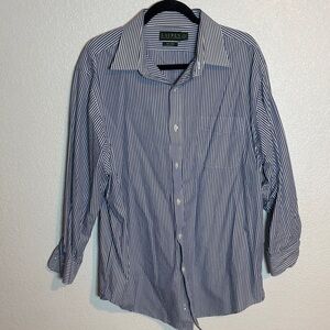Lauren Ralph Lauren Non Iron Blue Stripes Timeless Classic Button Down Shirt